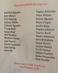 We Day attendees posted in the ASB office.