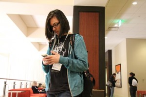Nick Fiorillo | Hawkeye  Senior Kyra Dahlman is one of the many students using social media during the National Journalism Convention.