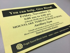 A flyer for the Nov. 22, 2013 blood drive.