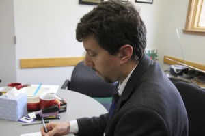 Vice principal Peter Schurke is one of the five staff members that is now using the new earpieces.