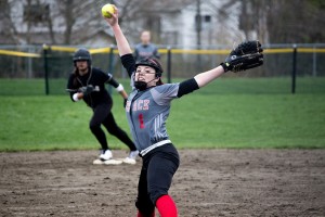 Freshman pitcher Kira Doan just before releasing a pitch in Tuesday's close loss to Lynnwood.